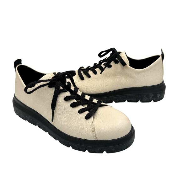 Ecco Nouvelle Cream Limestone Leather Lace Up Chunky Lug Sole Sneakers Shoes - Picture 1 of 11